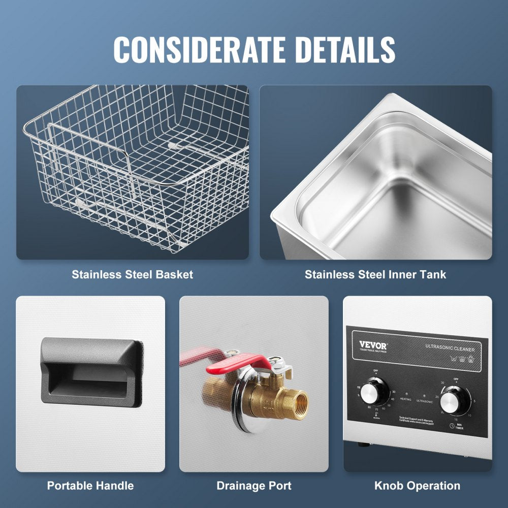 TH-40AXN - 10L Stainless Steel Ultrasonic Cleaner with Heater & Timer