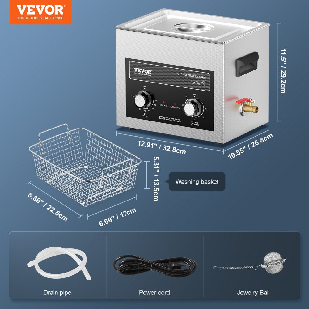 TH-40AXN - 10L Stainless Steel Ultrasonic Cleaner with Heater & Timer