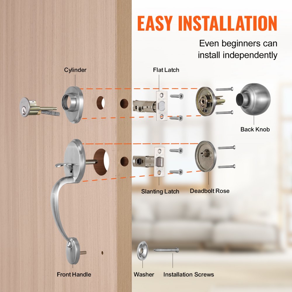 19985-SN - Satin Nickel Door Lock Set with Adjustable Spacing, Easy Install