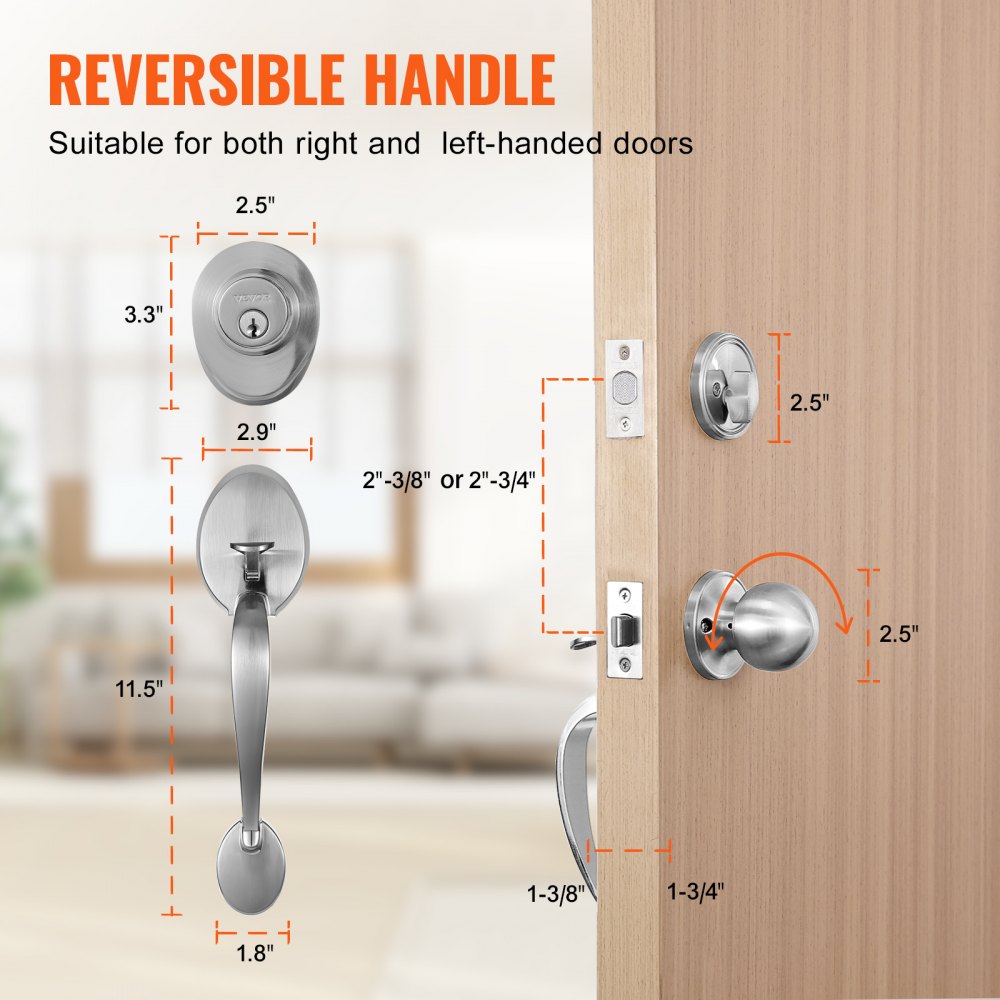 19985-SN - Satin Nickel Door Lock Set with Adjustable Spacing, Easy Install