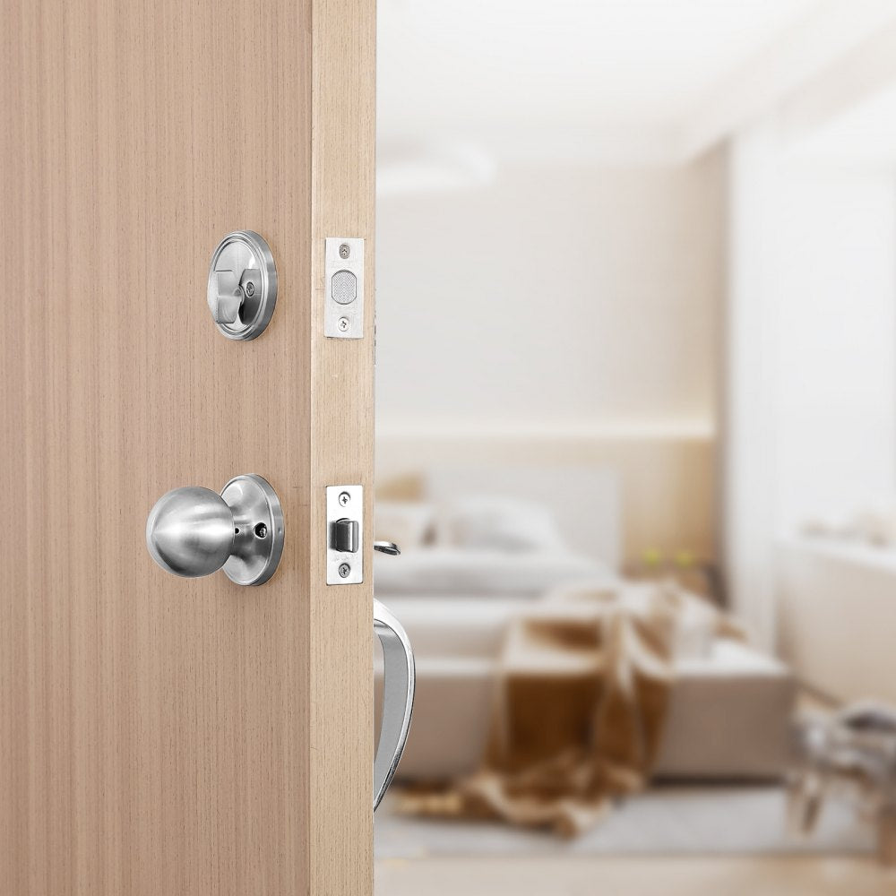19985-SN - Satin Nickel Door Lock Set with Adjustable Spacing, Easy Install