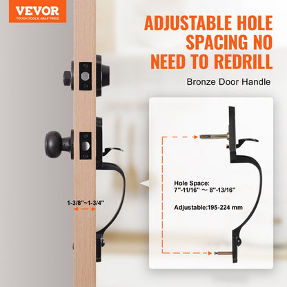 20185-AC - Antique Copper Door Lock Set with Adjustable Spacing and Reversible Handle