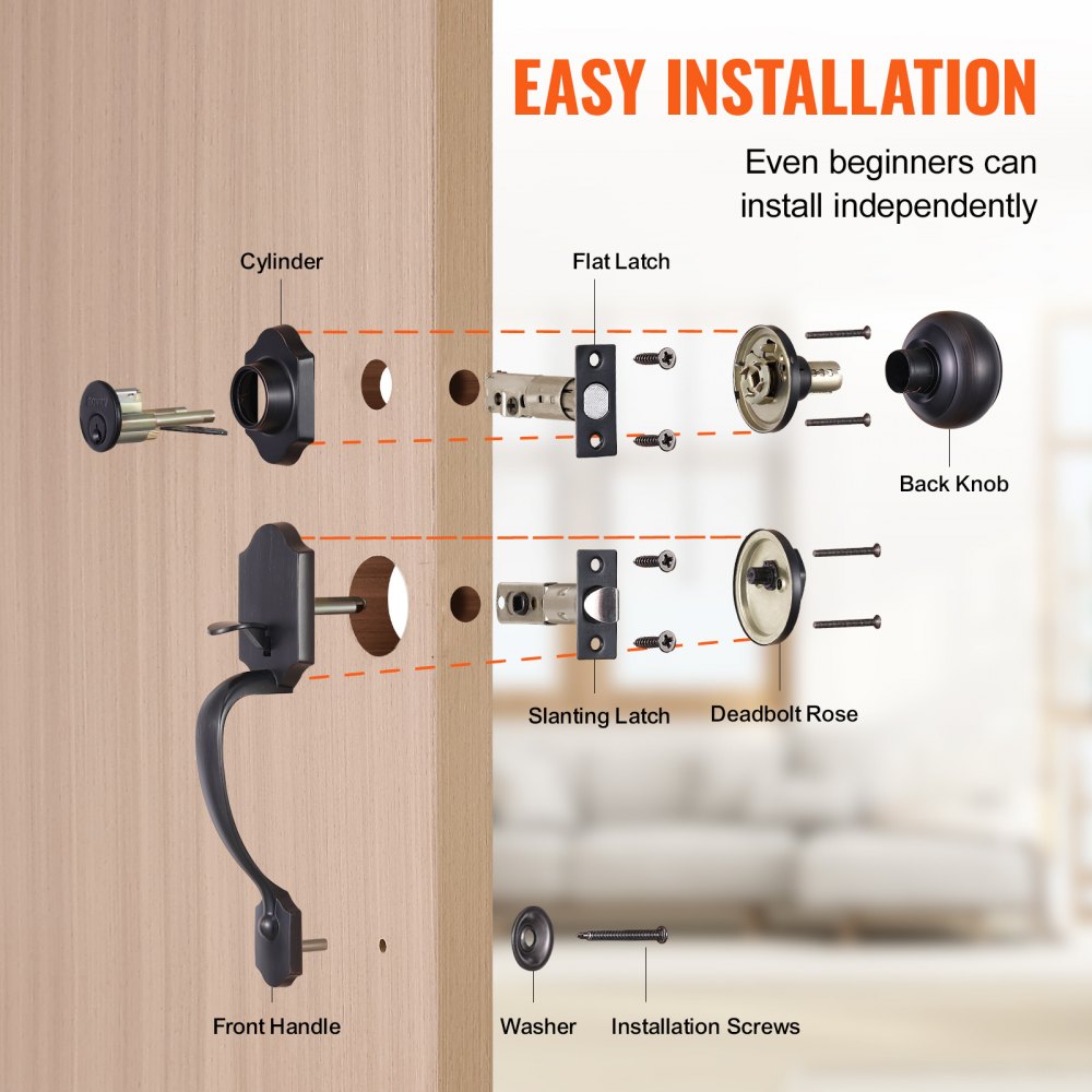 20185-AC - Antique Copper Door Lock Set with Adjustable Spacing and Reversible Handle
