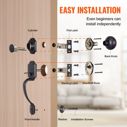 20185-AC - Antique Copper Door Lock Set with Adjustable Spacing and Reversible Handle