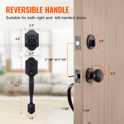 20185-AC - Antique Copper Door Lock Set with Adjustable Spacing and Reversible Handle