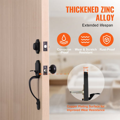 20185-10B - Matte Black Door Handle & Deadbolt Set, Adjustable Spacing 7-11/16" to 8-13/16"