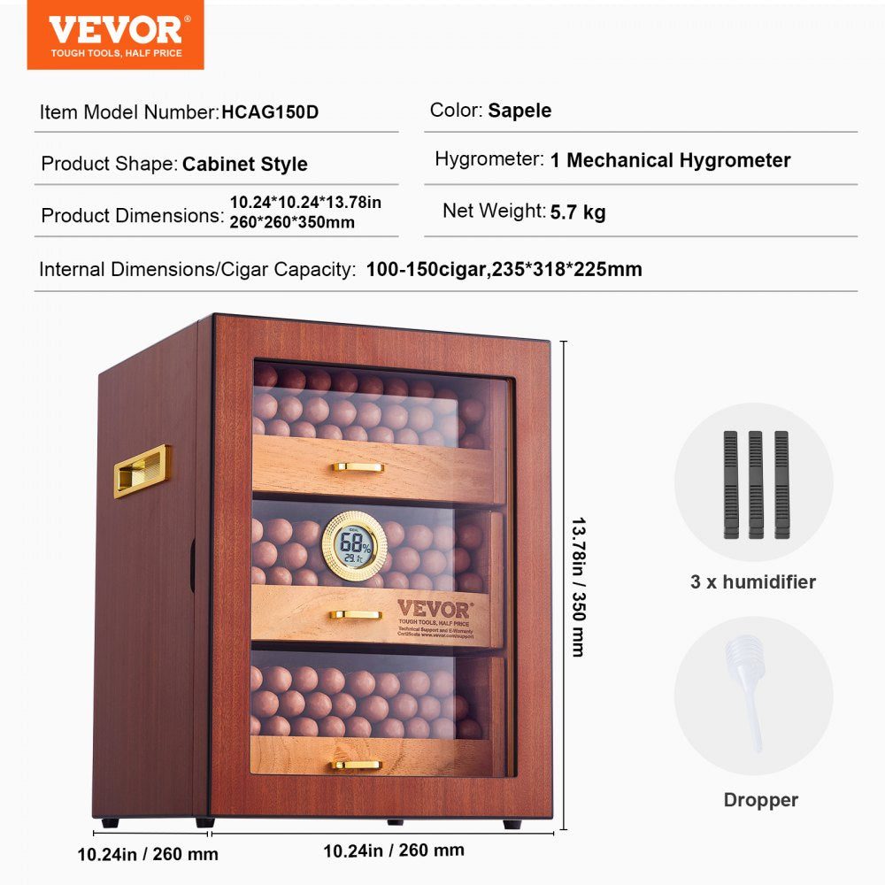 HCAG150D - Premium Cedar Cigar Humidor Cabinet with Electronic Hygrometer