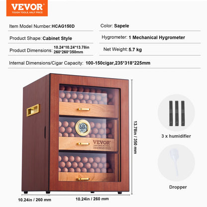 HCAG150D - Premium Cedar Cigar Humidor Cabinet with Electronic Hygrometer