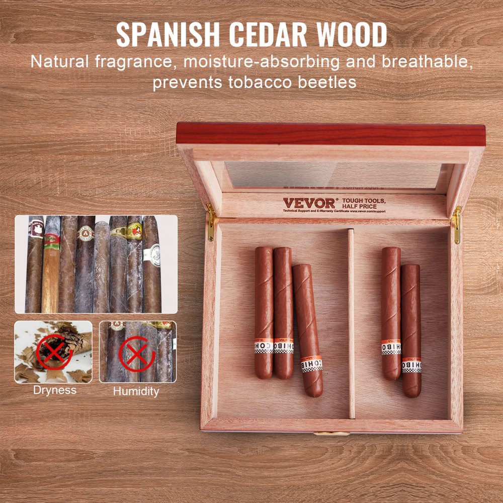 HCAF20J - Elegant Cedar Cigar Humidor with Hygrometer, 209x155x35mm