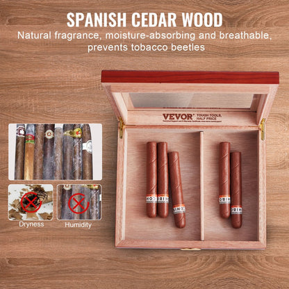 HCAF20J - Elegant Cedar Cigar Humidor with Hygrometer, 209x155x35mm