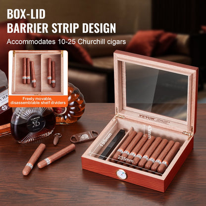 HCAF20J - Elegant Cedar Cigar Humidor with Hygrometer, 209x155x35mm