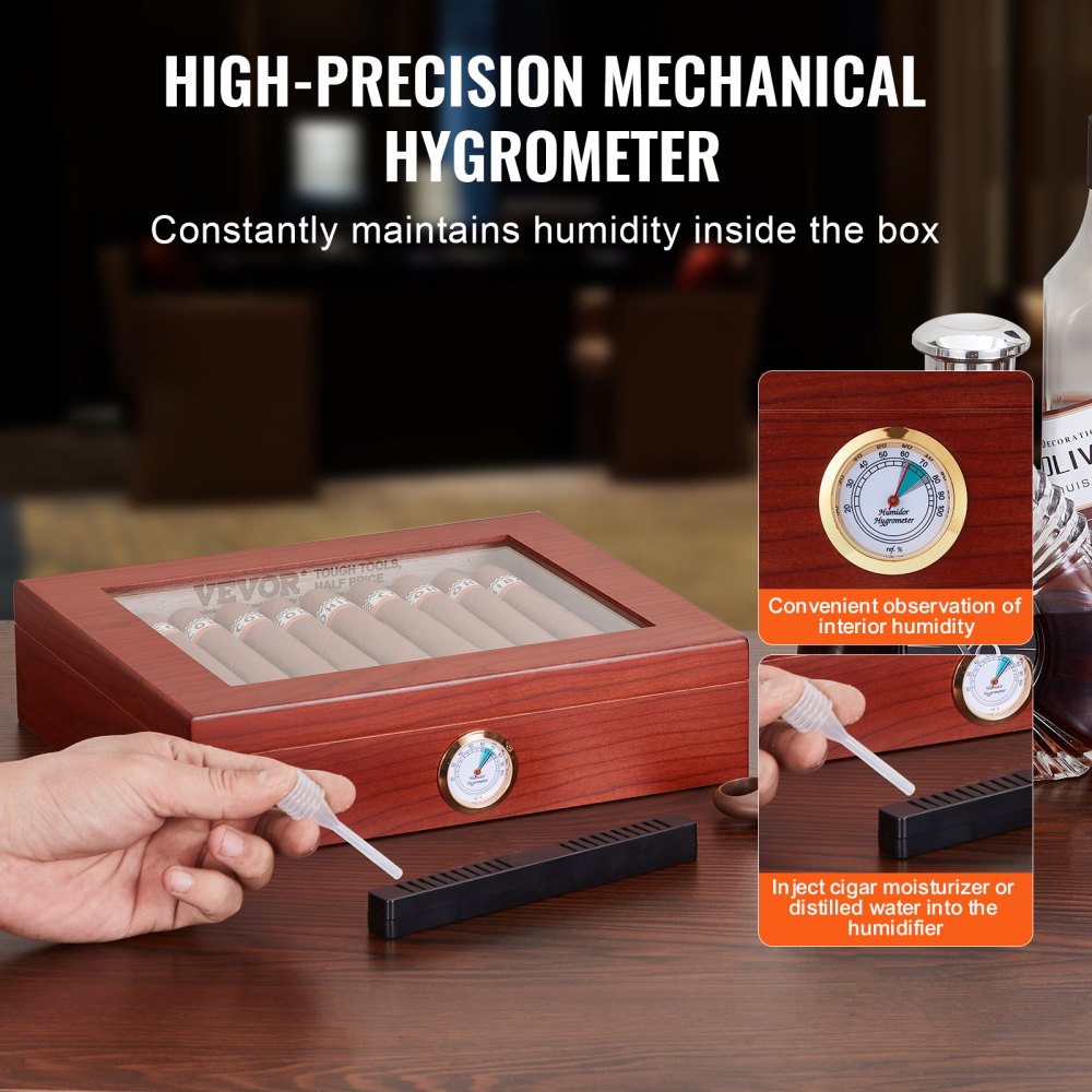HCAF20J - Elegant Cedar Cigar Humidor with Hygrometer, 209x155x35mm