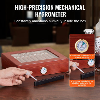 HCAF20J - Elegant Cedar Cigar Humidor with Hygrometer, 209x155x35mm