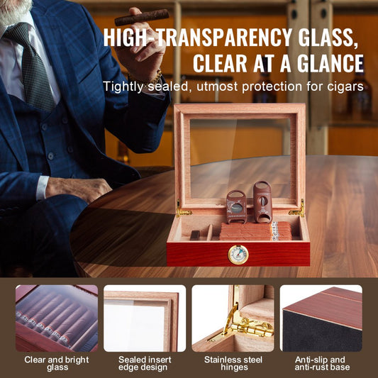HCAF20J - Elegant Cedar Cigar Humidor with Hygrometer, 209x155x35mm