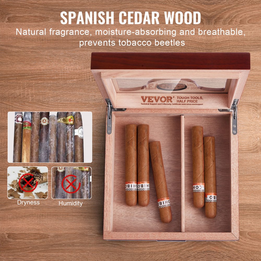 HCAC25J - Premium Cedar Glass-Top Humidor for 35 Cigars with Hygrometer