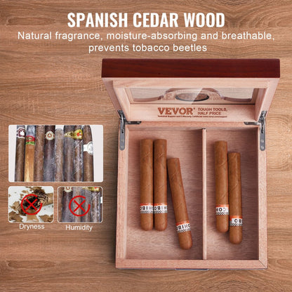 HCAC25J - Premium Cedar Glass-Top Humidor for 35 Cigars with Hygrometer