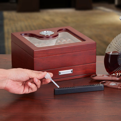 HCAC25J - Premium Cedar Glass-Top Humidor for 35 Cigars with Hygrometer