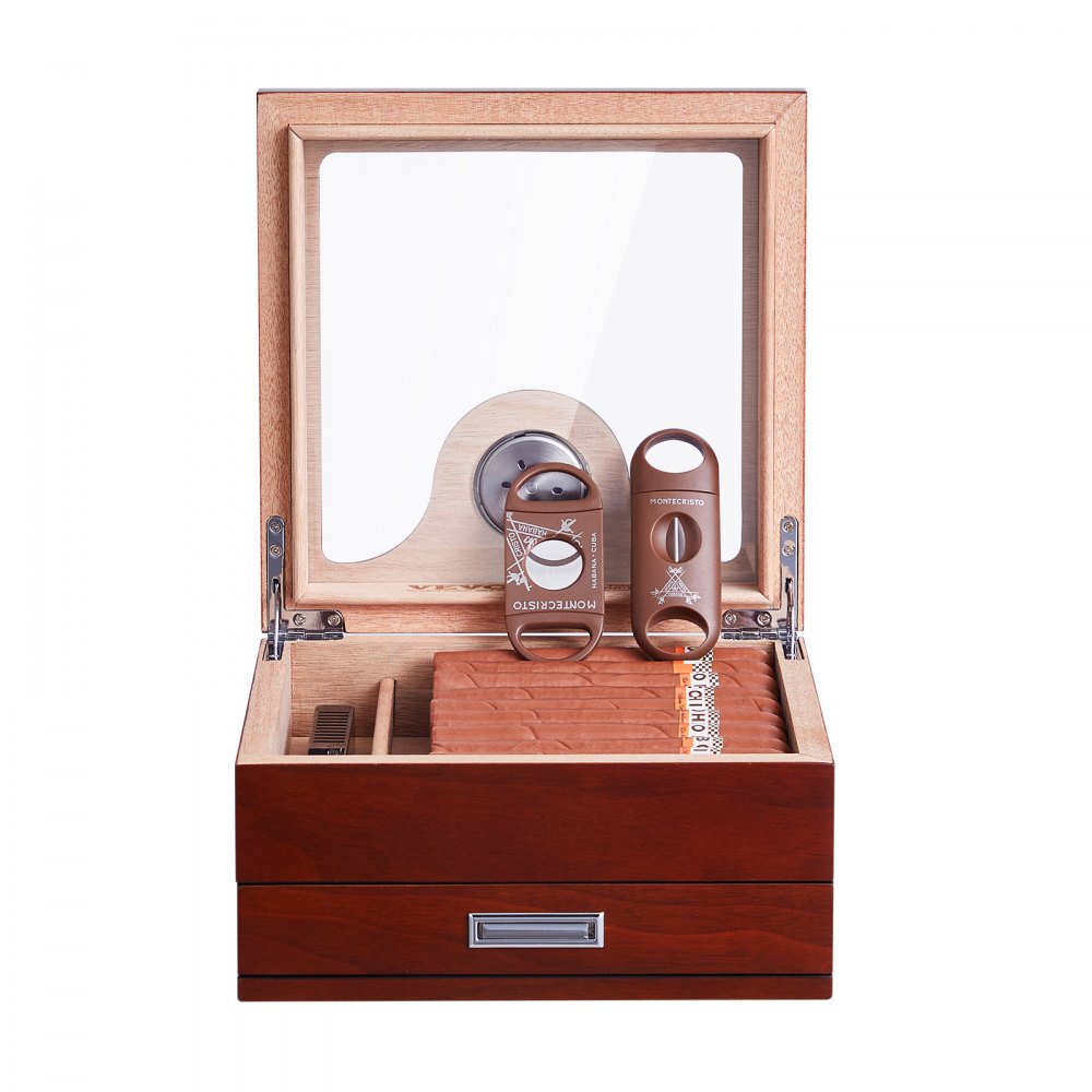 HCAC25J - Premium Cedar Glass-Top Humidor for 35 Cigars with Hygrometer