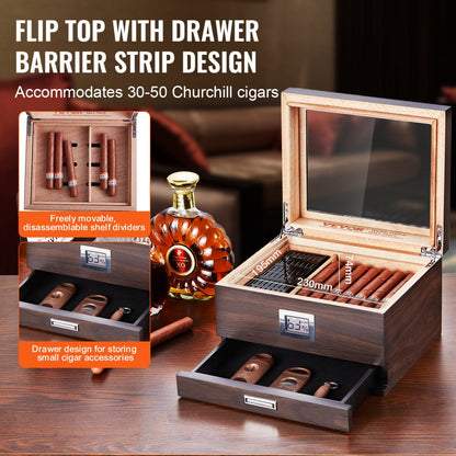 HCAC50D - Premium Cedar Cigar Humidor with Glass Top & Adjustable Shelves