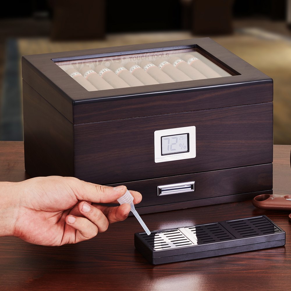 HCAC50D - Premium Cedar Cigar Humidor with Glass Top & Adjustable Shelves
