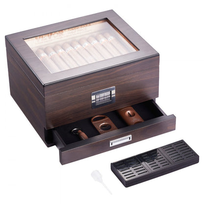 HCAC50D - Premium Cedar Cigar Humidor with Glass Top & Adjustable Shelves