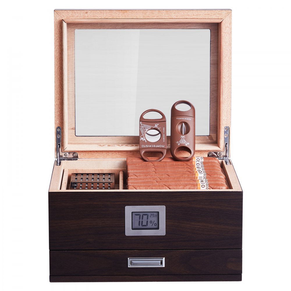 HCAC50D - Premium Cedar Cigar Humidor with Glass Top & Adjustable Shelves