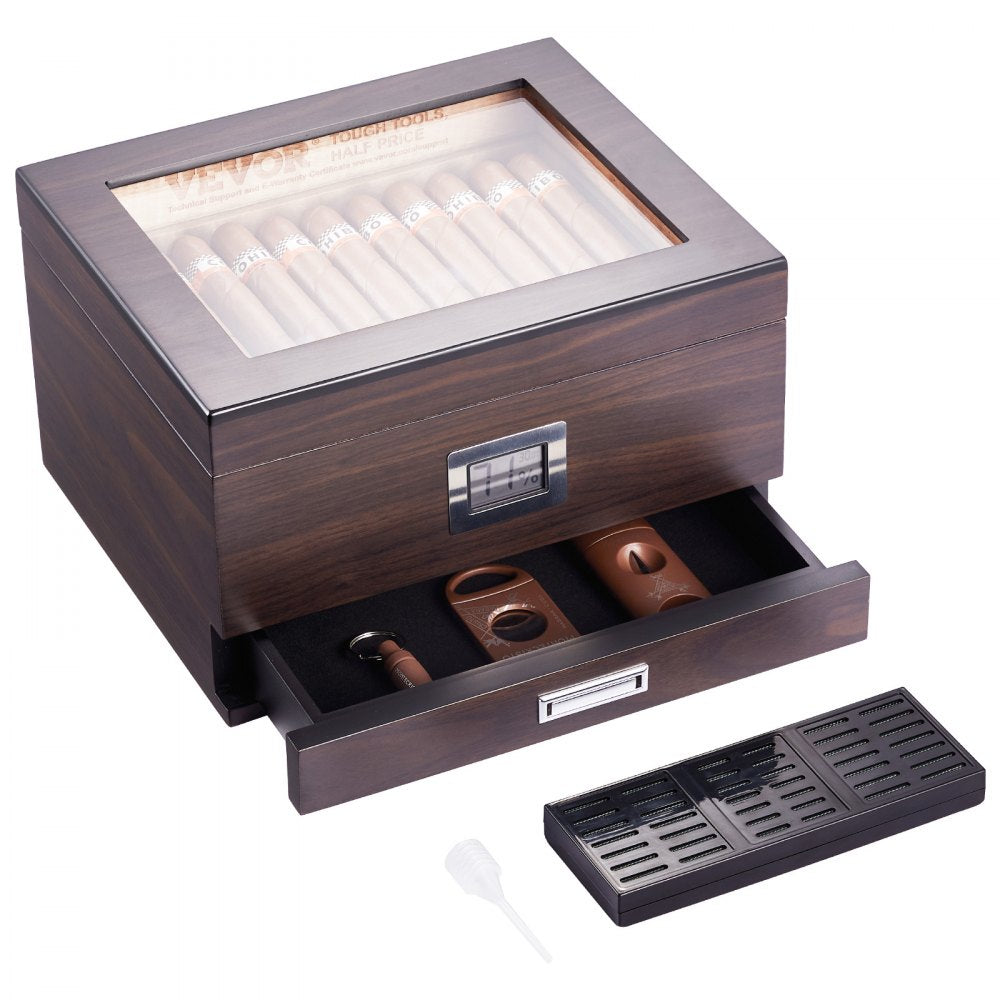 HCAC50D - Premium Cedar Cigar Humidor with Glass Top & Adjustable Shelves