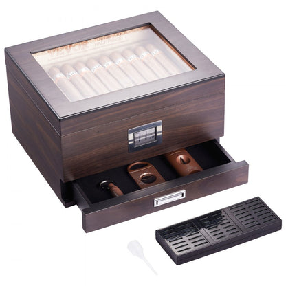HCAC50D - Premium Cedar Cigar Humidor with Glass Top & Adjustable Shelves