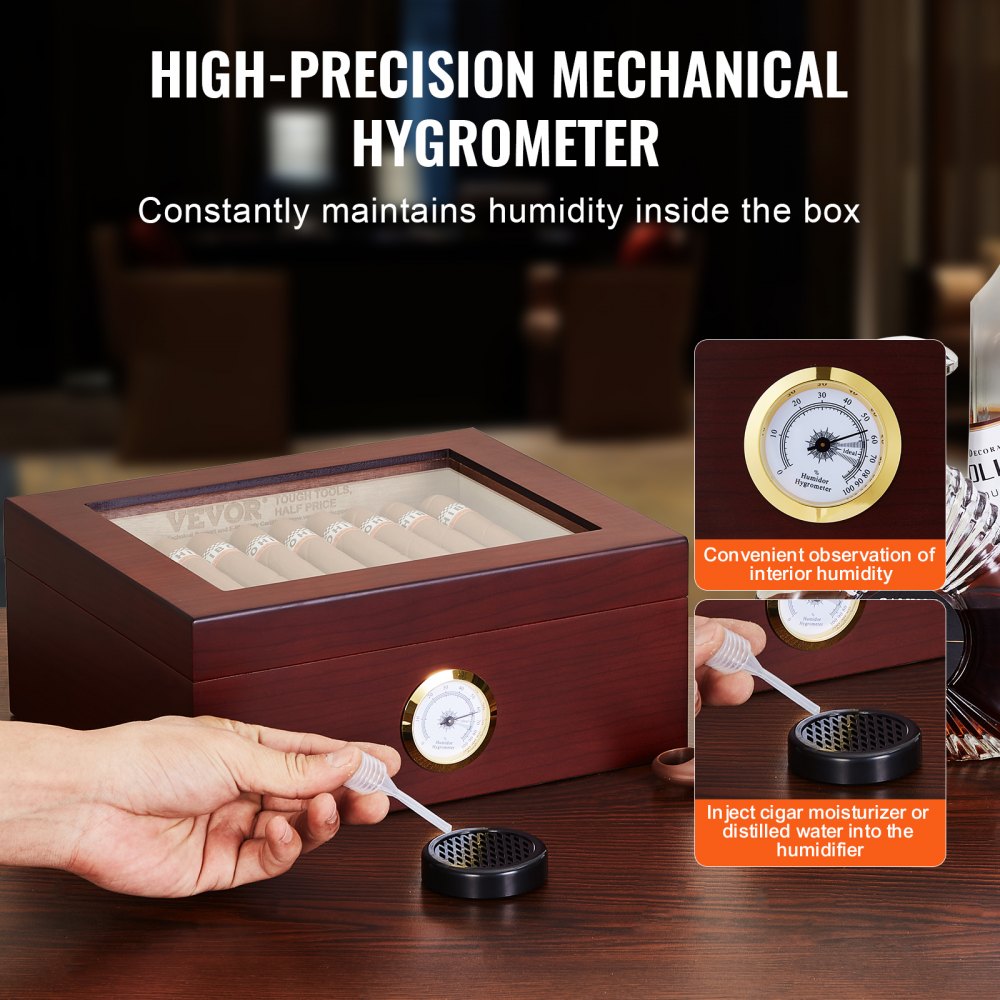 HCAF50J - 50 Cigar Glass-Top Humidor with Cedar Interior, 235x196x77mm