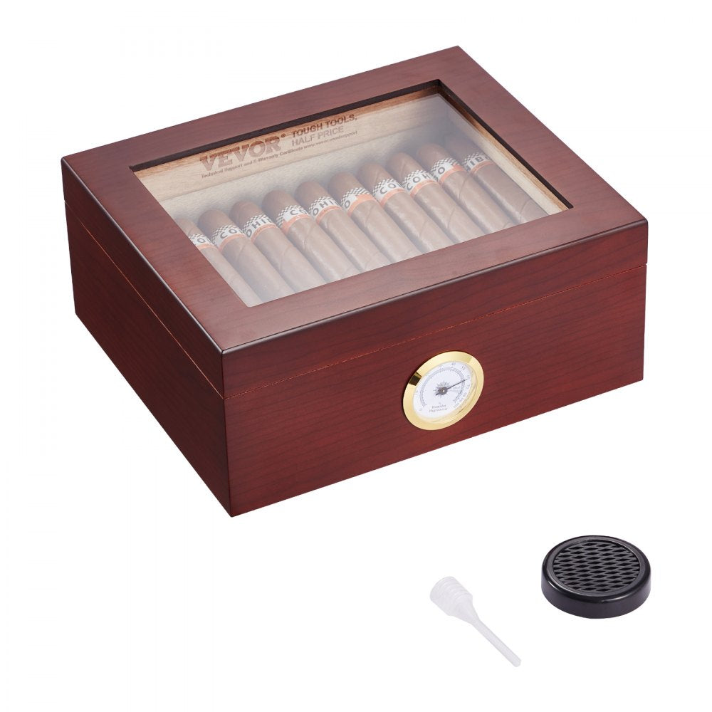 HCAF50J - 50 Cigar Glass-Top Humidor with Cedar Interior, 235x196x77mm