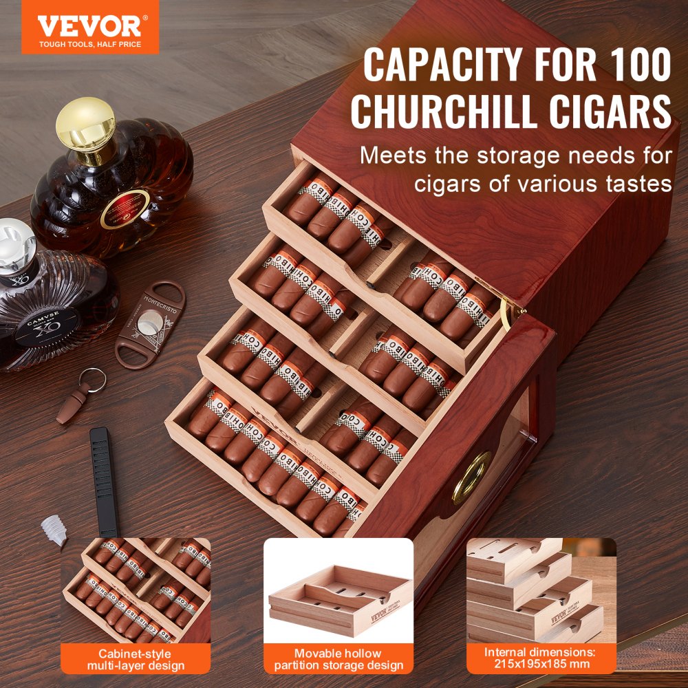 HCAG100D - 100 Capacity Cedar Cigar Humidor with Precision Humidity Control