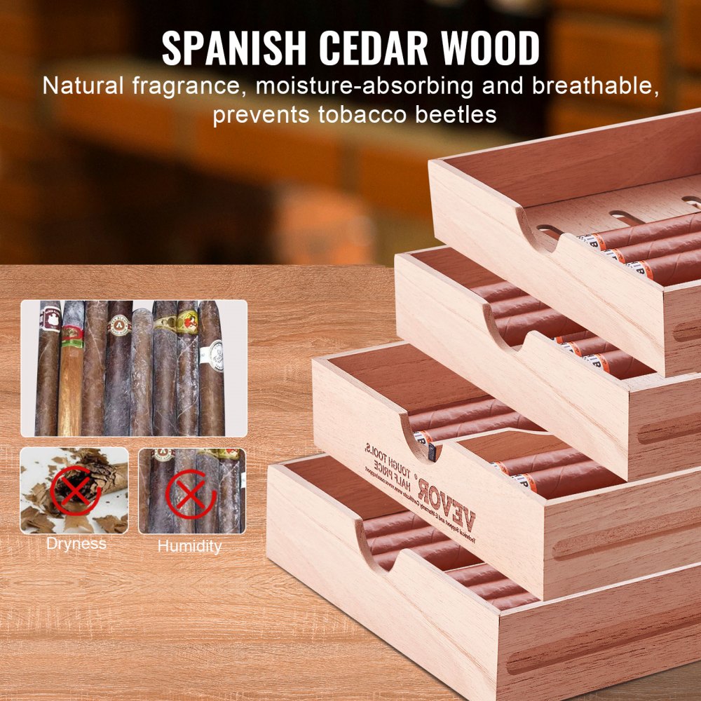 HCAG100D - 100 Capacity Cedar Cigar Humidor with Precision Humidity Control