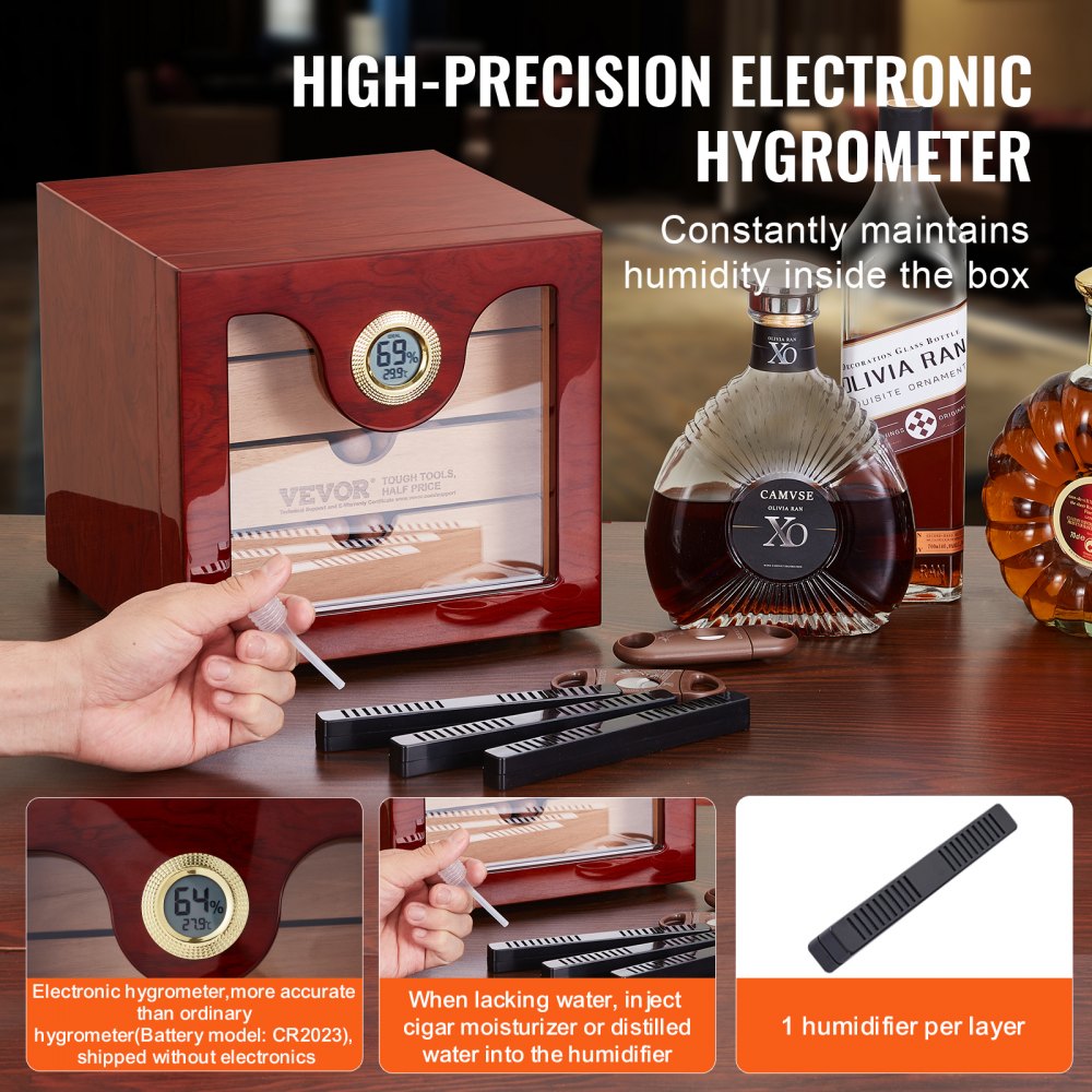 HCAG100D - 100 Capacity Cedar Cigar Humidor with Precision Humidity Control
