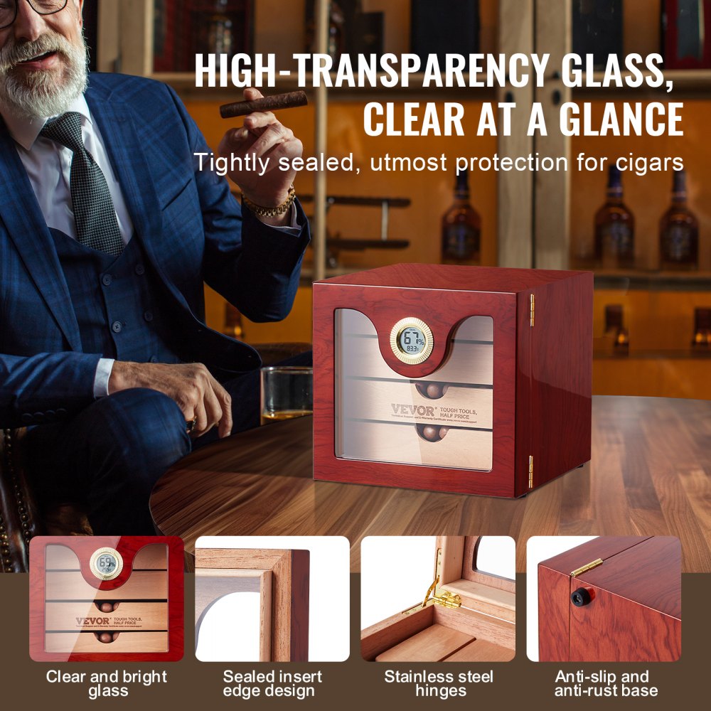HCAG100D - 100 Capacity Cedar Cigar Humidor with Precision Humidity Control