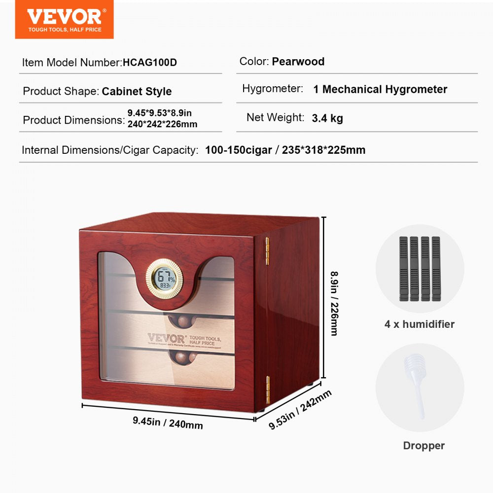 HCAG100D - 100 Capacity Cedar Cigar Humidor with Precision Humidity Control