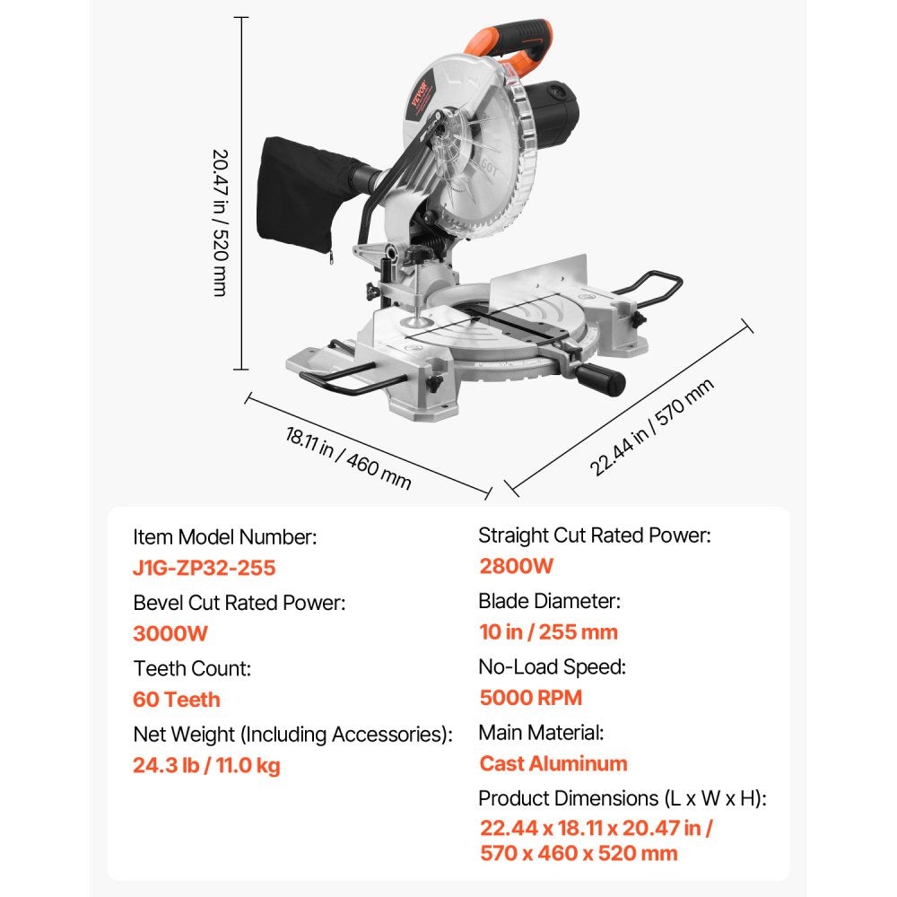 J1G-ZP32-255 - 10-Inch Compound Miter Saw with LED Guide and 15 Amp Motor