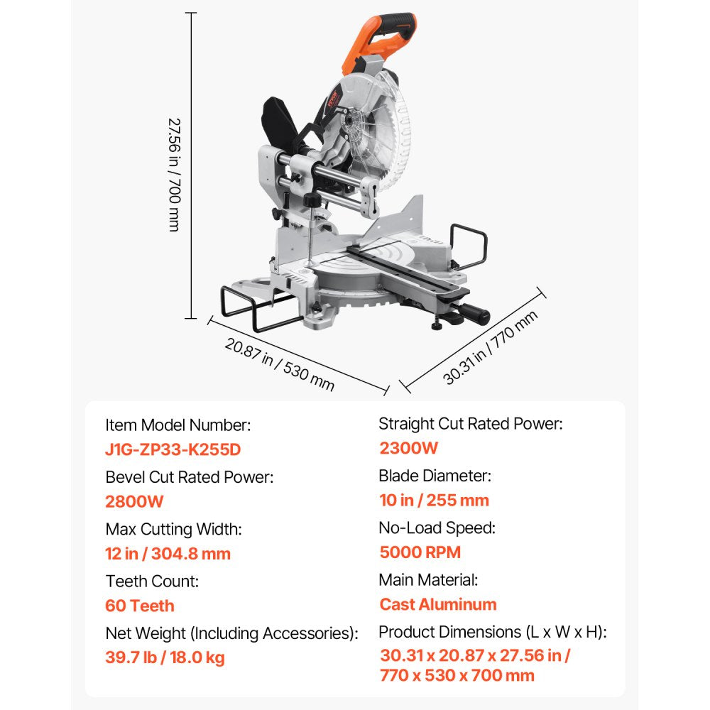 J1G-ZP33-K255D - 10" Sliding Miter Saw with LED Guide & Bevel Adjustments