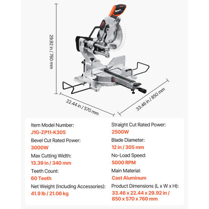 J1G-ZP11-K305 - 12-Inch Sliding Miter Saw with LED Guide and 15 Amp Power