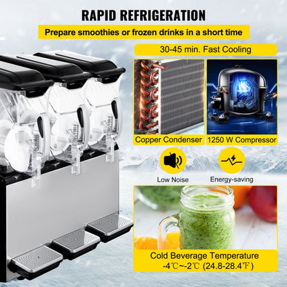 010767859568 - 30L Triple Bowl Frozen Drink Maker with 1250W Compressor