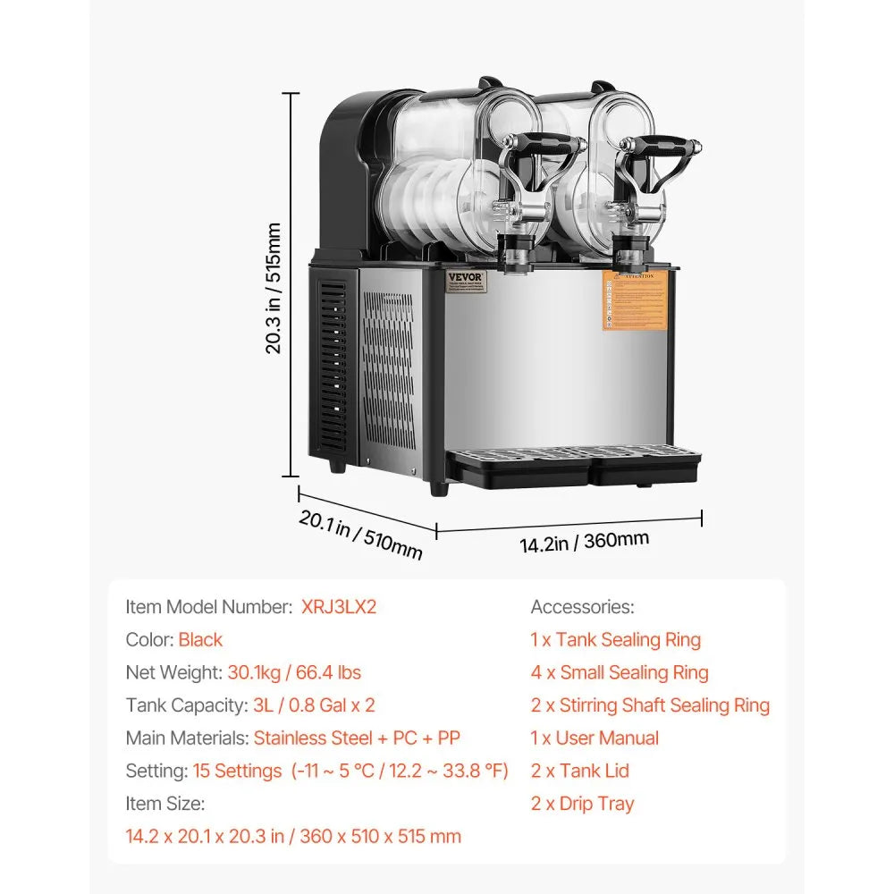 XRJ3LX2 - Durable 2-Tank 6L Slushy Machine with Digital Control