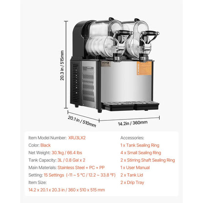 XRJ3LX2 - Durable 2-Tank 6L Slushy Machine with Digital Control