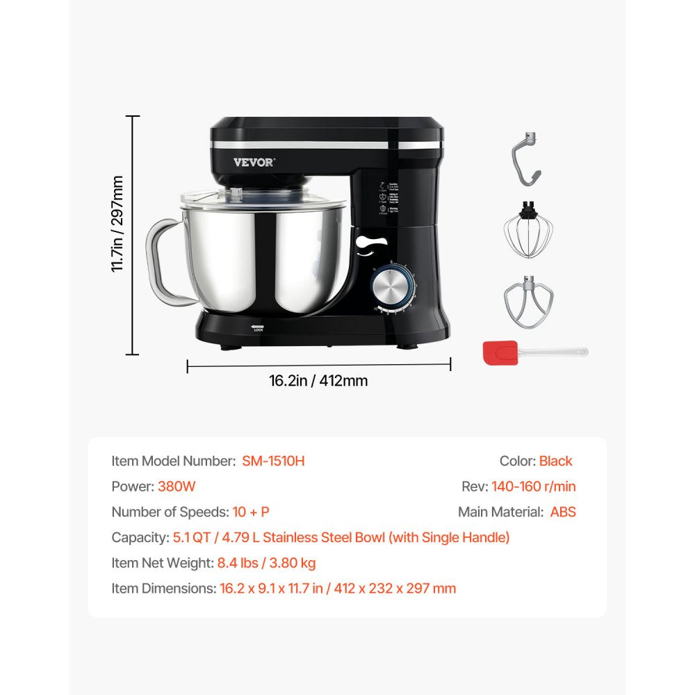 SM-1510H - 5.1 QT Durable Stand Mixer with 10 Speeds and Attachments