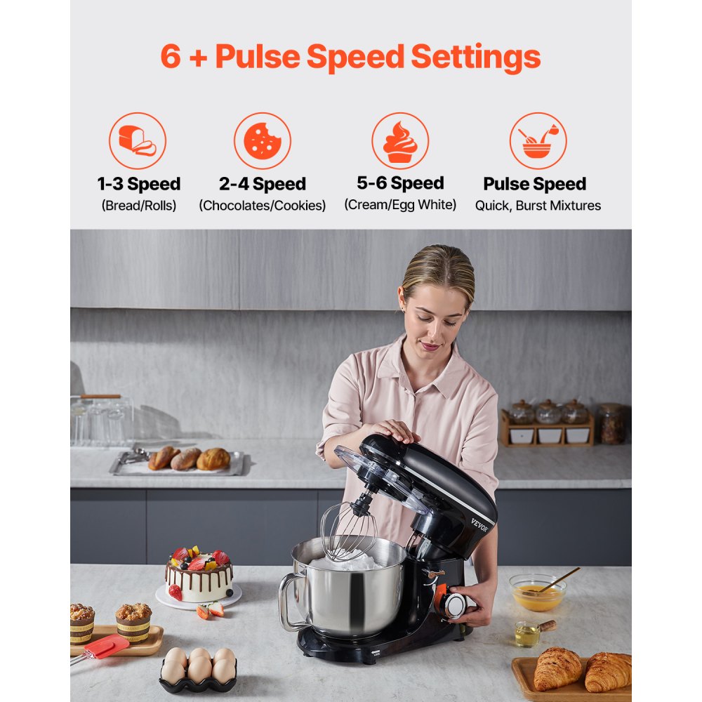 SM-1560N - 6 QT Durable Stand Mixer with 6 Speeds and Attachments