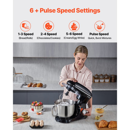 SM-1560N - 6 QT Durable Stand Mixer with 6 Speeds and Attachments