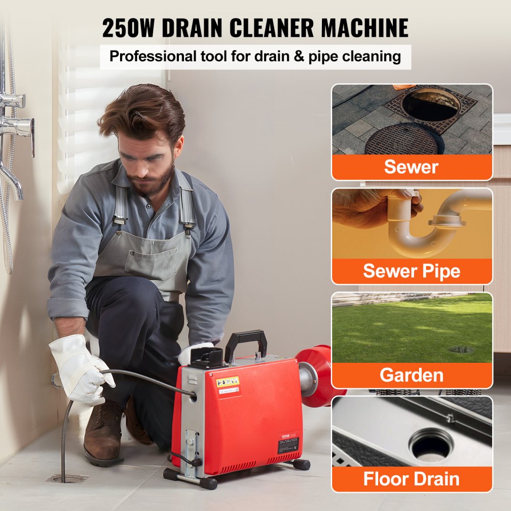 010684625856 - 66FT Drain Cleaner with 7 Cutters & Powerful 250W Motor