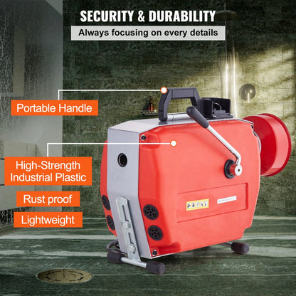 010930588441 - 120FT VEVOR Drain Cleaner with 65Mn Steel Cables