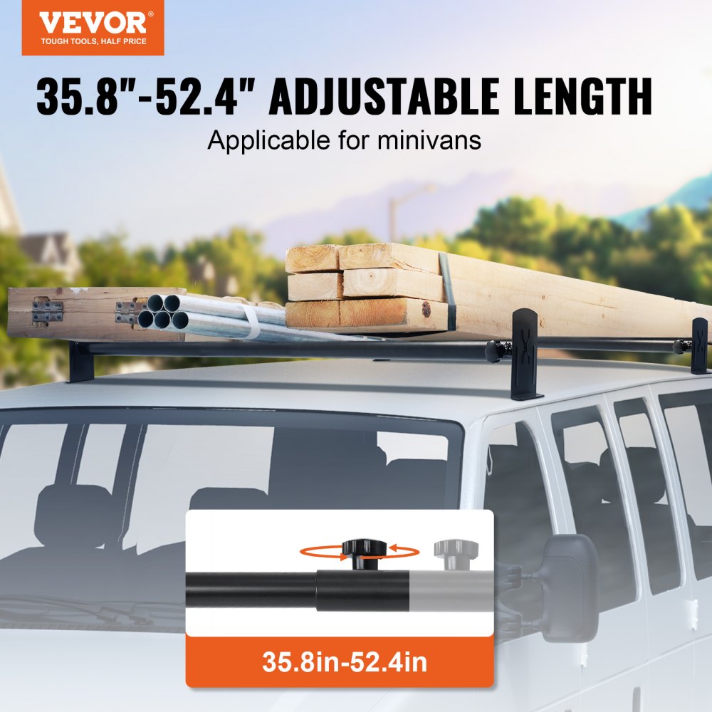 BYCD-006 VEVOR Adjustable Van Roof Ladder Rack, 35.8-52.4 inches, 500 lbs Capacity