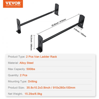 BYCD-006 VEVOR Adjustable Van Roof Ladder Rack, 35.8-52.4 inches, 500 lbs Capacity