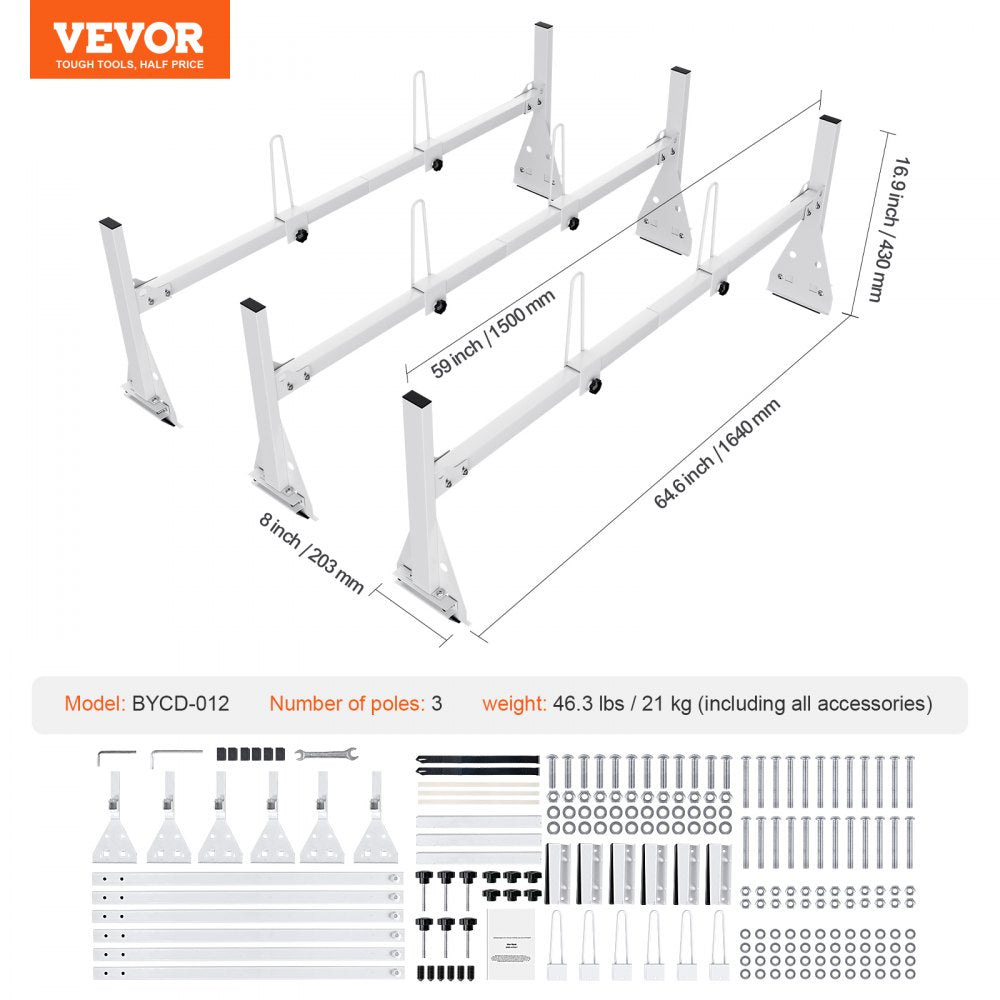 BYCD-012 - Adjustable Q235 Van Ladder Rack, Max 800 lbs Load Capacity