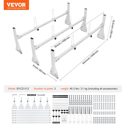 BYCD-012 - Adjustable Q235 Van Ladder Rack, Max 800 lbs Load Capacity